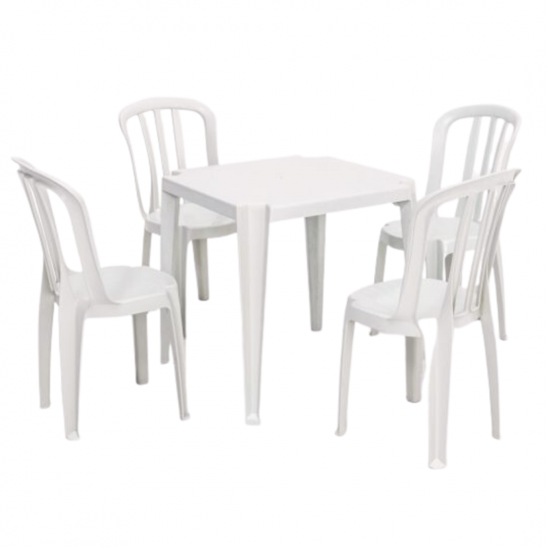 Conjunto de 1 Mesa com 4 Cadeiras sem Braço Branco Gelo REI DO PLÁSTICO